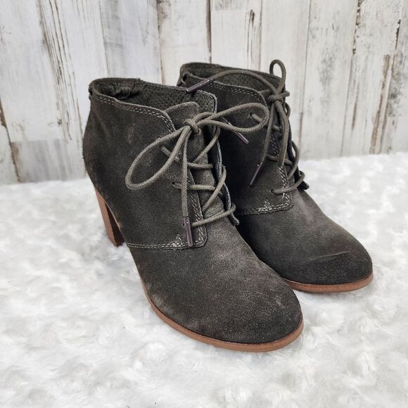 Toms Lunata Lace Up Snkle Booties Olive Green Suede Size 5 - Picture 1 of 9